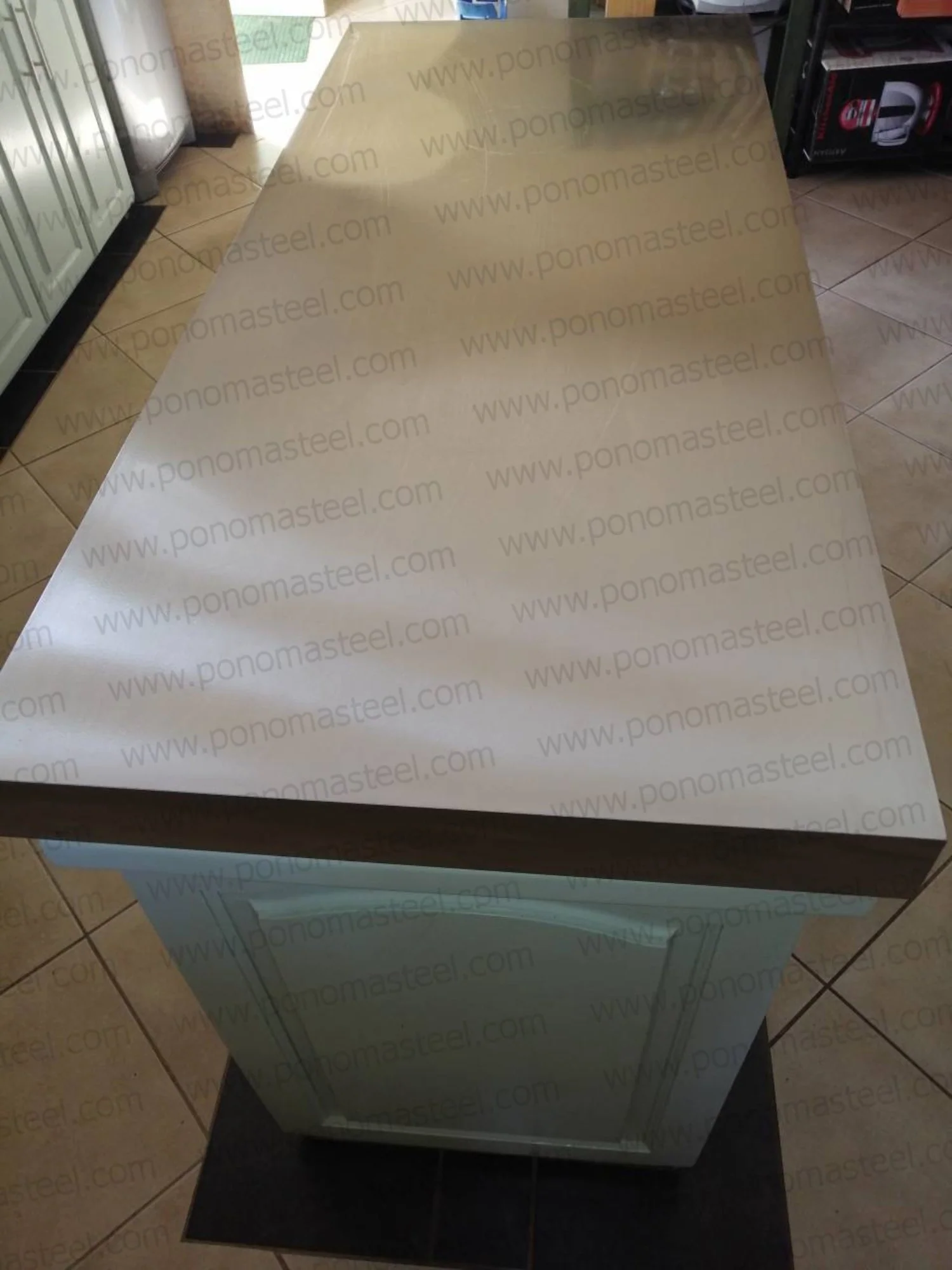 Island countertop Ponoma® 2" thickness without backsplash, brushed seamless stainless steel